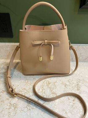 Nanette Lepore Beige Drawstring Bucket Crossbody Bag